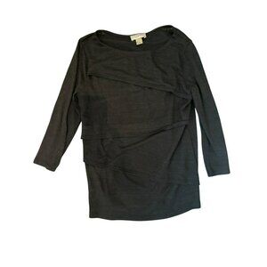 Ann Taylor Loft Top Sweater Medium Black Tiered Long Sleeve Career